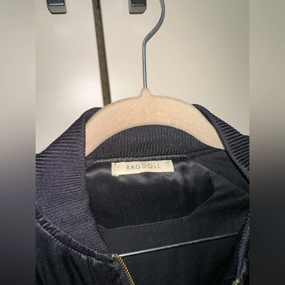 Ragdoll Black and Navy Silk Bomber Jacket Size Small